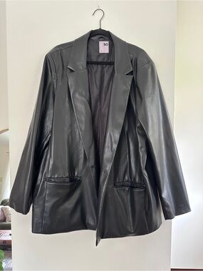 Black Faux Leather Blazer Jacket